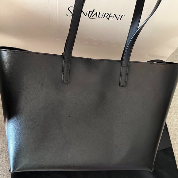 SAINT LAURENT BLACK LEATHER PERFORATED LOGO LARGE TOTE - Picture 11 of 15